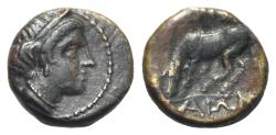 Ancient Coins - Thessaly, Larissa, late 4th-early 3rd centuries BC. Æ Chalkous. Head of the nymph Larissa R/ Horse standing