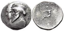 Ancient Coins - Kings of Elymais, Kamnaskires III with Anzaze (c. 82/1-73/2 BC). AR Tetradrachm. Seleukeia on the Hedyphon.