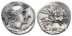 Ancient Coins - ROME REPUBLIC Anonymous (211-214 BC) AR Quinarius. Mint: Rome (Crawford); uncertain Campanian mint (Cales?) (Debernardi).  RARE