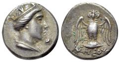 Ancient Coins - PONTOS, Amisos. Circa 300-125 BC. AR Triobol or Hemidrachm. Askleous, magistrate. R/ Owl standing facing