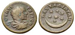 Ancient Coins - Thrace, Pautalia. Geta (As Caesar, AD 198-209). Æ Hemiassarion. R/ Seven stars above crescent