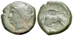 Ancient Coins - Sicily, Syracuse. Agathokles (317-289 BC). Æ Hemilitron. c. 317-310.  R/ Bull butting