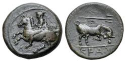 Ancient Coins - Thessaly, Krannon, c. 350 BC. Æ Chalkous  R/ Bull butting