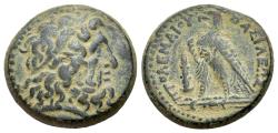 Ancient Coins - PTOLEMAIC KINGS of EGYPT. Ptolemy III Euergetes (246-222 BC). Æ Obol. Tyre mint. Horned head of Zeus-Ammon R/ EAGLE
