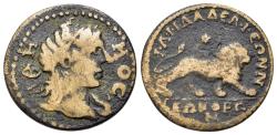 Ancient Coins - LYDIA, Philadelphia. Pseudo-autonomous issue. (3rd century AD). Æ 23mm. Head of youthful Demos  R/ LION
