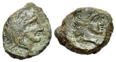 Ancient Coins - Sicily, Himera as Thermai Himerensis, late 4th - early 3rd century BC. Æ 16mm. Head of Hera. R/ Head of Herakles