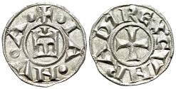 Ancient Coins - Crusader ITALY. Genova (Genoa), Republic, c. 1139-1339. AR Denaro. Castle / Cross