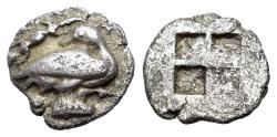 Ancient Coins - Macedon, Eion, c. 5th century BC. AR Diobol. Goose; lizard above.