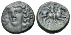 Ancient Coins - Thessaly, Larissa, late 4th-3rd century BC. Æ Dichalkon. Head of the nymph Larissa facing. R/ Horseman