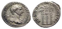 Ancient Coins - Trajan (98-117). AR Denarius - R/ Aquila and standards