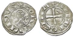 Ancient Coins - Crusaders, Antioch. Bohemund III (1163-1201). AR Denier. Helmeted and mailed head R/ Cross pattée