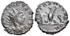 Ancient Coins - Tetricus II (Caesar, 273-274). Æ Radiate. Treveri, 272-3. R/ Pontifical instruments: sprinkler, simpulum, jug, and lituus