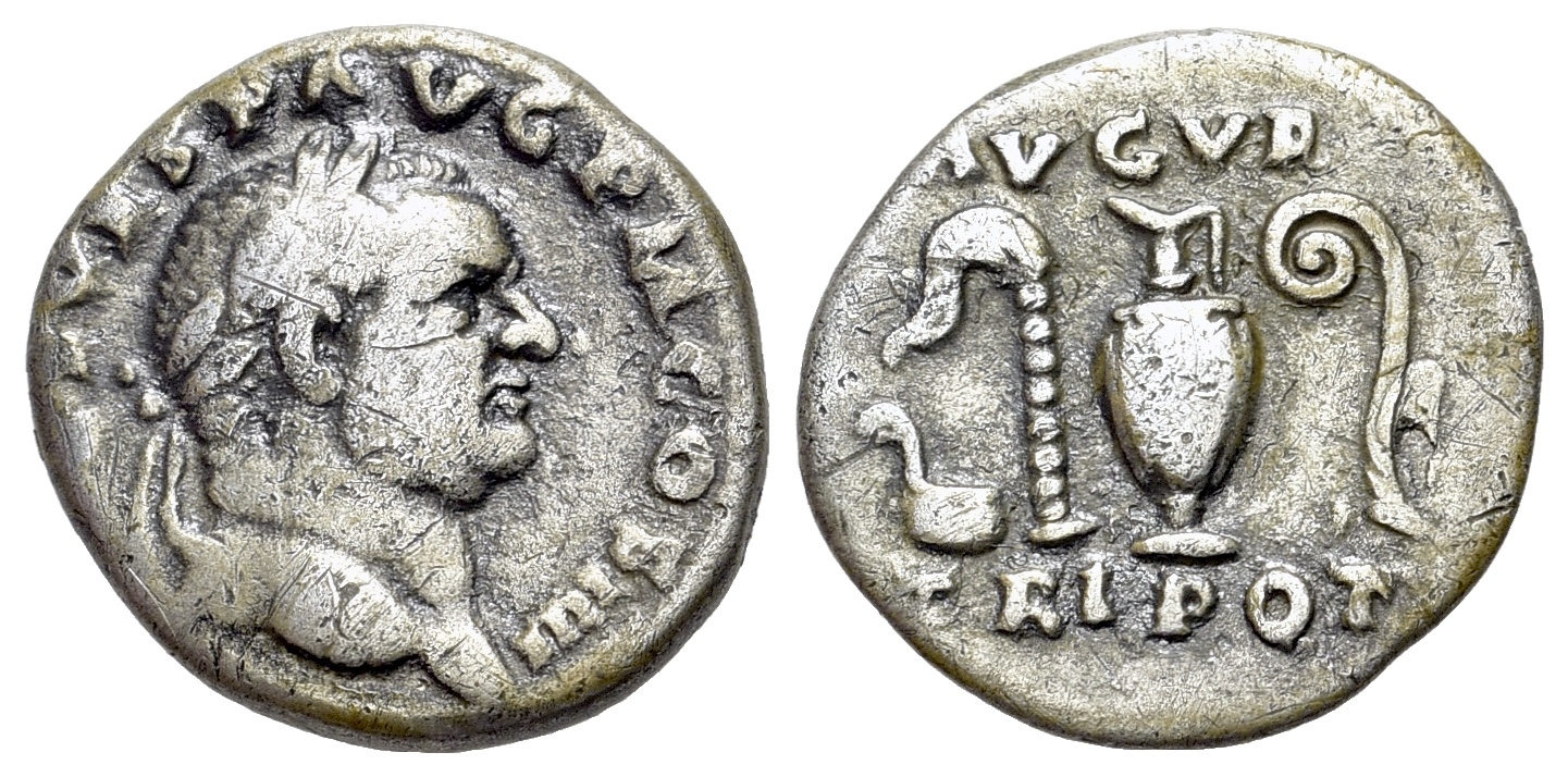 Simpulum Vespasian (AD 69-79). AR Denarius. Rome mint. Struck AD 72-73. R ...