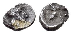 Ancient Coins - Philistia, (Palestine). Uncertain mint, c. 350-333 BC. AR Ma‘ah - Obol R/ OWL