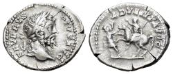 Ancient Coins - Septimius Severus (193-211). AR Denarius. Rome mint. Struck AD 201-202. R/ Septimius Severus on horseback