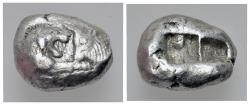 Ancient Coins - Kingdom of Lydia, Kroisos AR Stater or Double Siglos. Sardes, circa 561-546 BC. Confronted foreparts of lion to right and bull to left