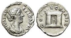 Ancient Coins - Diva Faustina II (Died 176) AR Denarius. R/ CONSECRATIO, Altar