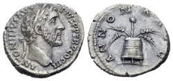 Ancient Coins - Antoninus Pius (AD 140-143) AR Denarius. Rome mint. R/ ANNONA AVG, modius with corn ears and poppy.
