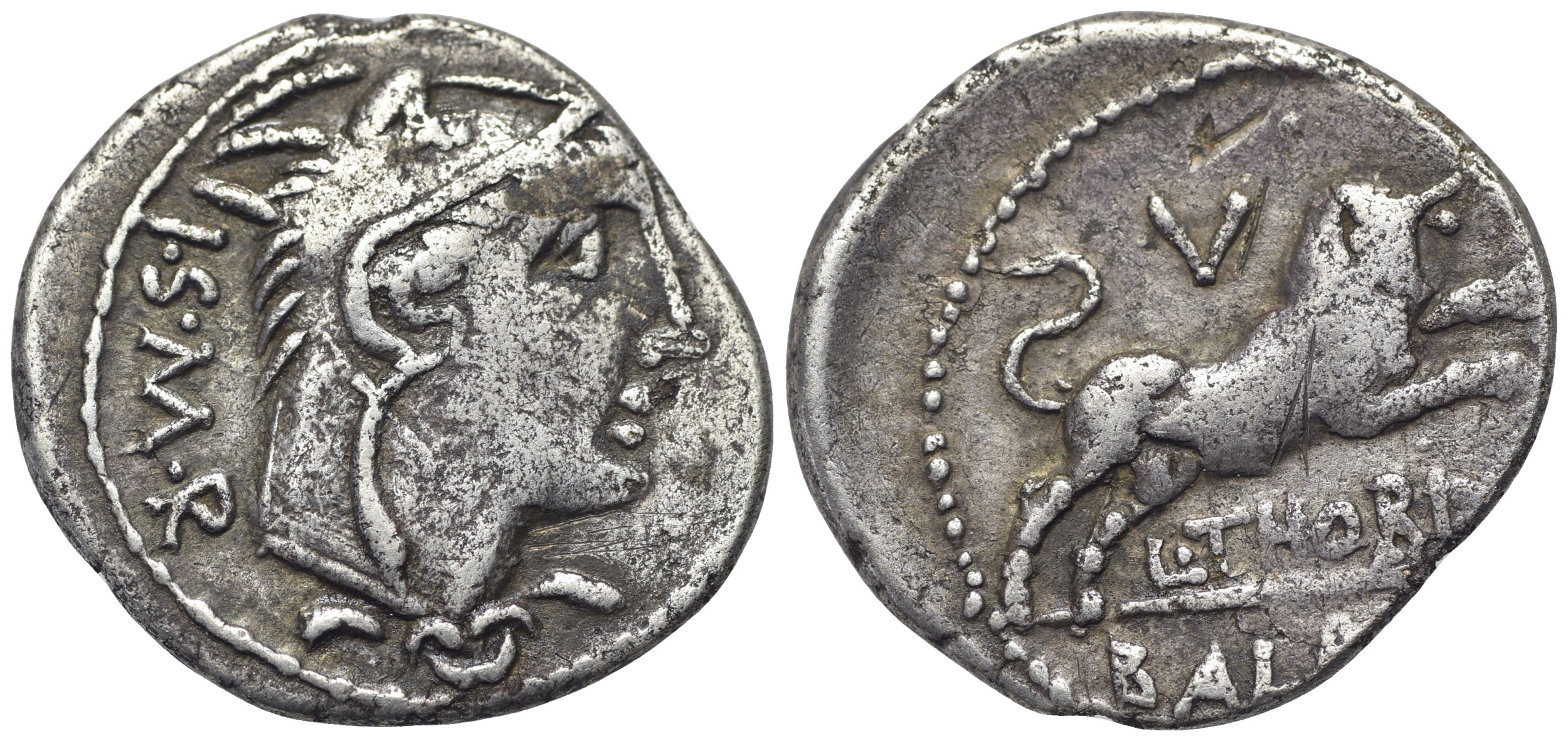 ROME REPUBLIC L. Thorius Balbus, Rome, c. 105 BC. AR Denarius. Head of ...