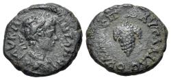 Ancient Coins - Thrace, Pautalia. Caracalla (AD 198-217) Æ 18mm R/ OYΛΠΙΑC ΠΑΥΤΑΛΙΑC, Grape. Unpublished in the standard references