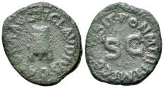 Ancient Coins - Claudius (AD 41-54). Æ Quadrans. Rome, AD 41. Three-legged modius. R/ Large S • C