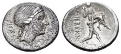 Ancient Coins - ROME REEPUBLIC M. Herennius. 108-107 BC. AR Denarius. Rome mint. R/ Amphinomus carrying his father right.