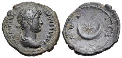 Ancient Coins - Hadrian (AD 117-138). AR Denarius. Rome mint. Struck AD 128-circa 129. R/ Star within crescent