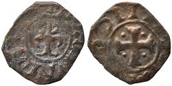 Ancient Coins - Crusaders. Antioch. Bohémond IV and Bohémond V (Circa 1215-1250). Æ Pougeoise - Denier. Type D. Fleur-de-lis R/ Cross pattée