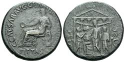 Ancient Coins - Gaius (Caligula) (AD 37-41) Æ Sestertius. Rome circa 37-38.  R/ Gaius, sacrificing over garlanded altar in hexastyle temple.