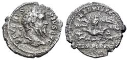 Ancient Coins - Septimius Severus (AD 193-211). AR Denarius. Rome mint. Struck AD 202. R/ Ship with mast and sail in center of circus VERY RARE