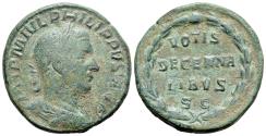 Ancient Coins - Philip I (244-249). Æ Sestertius. Rome, c. AD 247. R/ VOTIS / DECENNA / LIBVS / S C  RARE