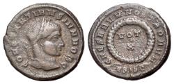 Ancient Coins - Constantine II (as Caesar AD 316-337) Æ Nummus. Siscia, AD 321-324. R/ CAESARVM NOSTRORVM, VOT X