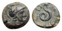 Ancient Coins - Kings of Pergamon, time of Attalos I - Eumenes II (c. 241-159 BC). Æ - Athena / Serpent
