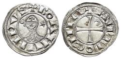 Ancient Coins - Crusaders, Antioch. Bohemund III (1163-1201). AR Denier. Helmeted and mailed head R/ Cross pattée EXTREMELY FINE