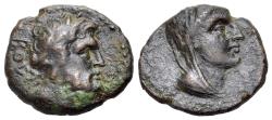 Ancient Coins - Lycia, Bubon, 2nd-1st century BC. Æ 21mm. Bust of Zeus R/ Veiled female bust (Demeter?) RARE