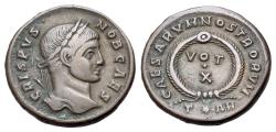 Ancient Coins - Crispus (as Caesar, AD 316-326) Æ Nummus. Arelate, AD 322-323. R/ CAESARVM NOSTRORVM, wreath enclosing VOT • X