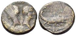 Ancient Coins - GAUL, Nemausus. Augustus, with Agrippa. 27 BC-AD 14. Æ Dupondius Heads of Agrippa and Augustus R/ Crocodile