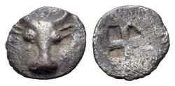 Ancient Coins - Thraco-Macedonian Region (5th-4th cent. BC). AR Hemiobol. Bull’s head facing.