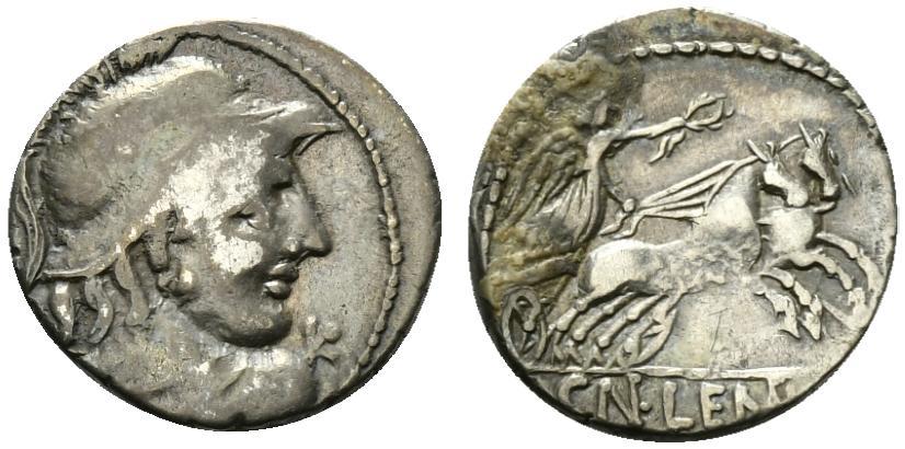 ROME REPUBLIC Cn. Lentulus Clodianus, Rome, 88 BC. AR Denarius. Bust of ...