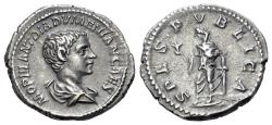 Ancient Coins - Diadumenian (Caesar 217-218) AR Denarius. Rome mint, 217-8 AD. R/ SPES PVBLICA - RARE
