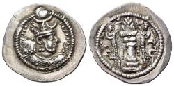 Ancient Coins - Sasanian Kings of Persia, Peroz (AD 457/9-484). AR Drachm. WH mint.  R/ Fire altar flanked by attendants
