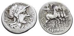Ancient Coins - ROME REPUBLIC Cn. Domitius Ahenobarbus. 116-115 BC. AR Denarius. Rome mint. R/ Jupiter driving triumphal quadriga