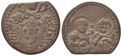 World Coins - Italy, PAPAL STATE. Gubbio. Clemente X (1670-1676). Æ Quattrino. Facing busts of St. Peter and St. Paul. R/ Papal arms