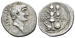 Ancient Coins - Marc Antony (Marcus Antonius), as Imperator and Triumvir (43-30 BC). AR Denarius R/ TROPHY  Ex Gemini sale X, 2013, 419. From the Randy Haviland collection