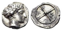 Ancient Coins - Gaul, Massalia, c. 410-380. AR Obol. R/ M within four-spoked wheel