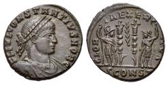 Ancient Coins - Constantius II (Caesar, 324-337) Æ Follis. Arelate. bust of Constantius II. R/ GLORIA EXERCITVS / SCONST