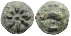 Ancient Coins - ITALY. Northern Apulia, Luceria, c. 217-212 BC. Cast Æ Teruncius. Star of eight rays. R/ Dolphin