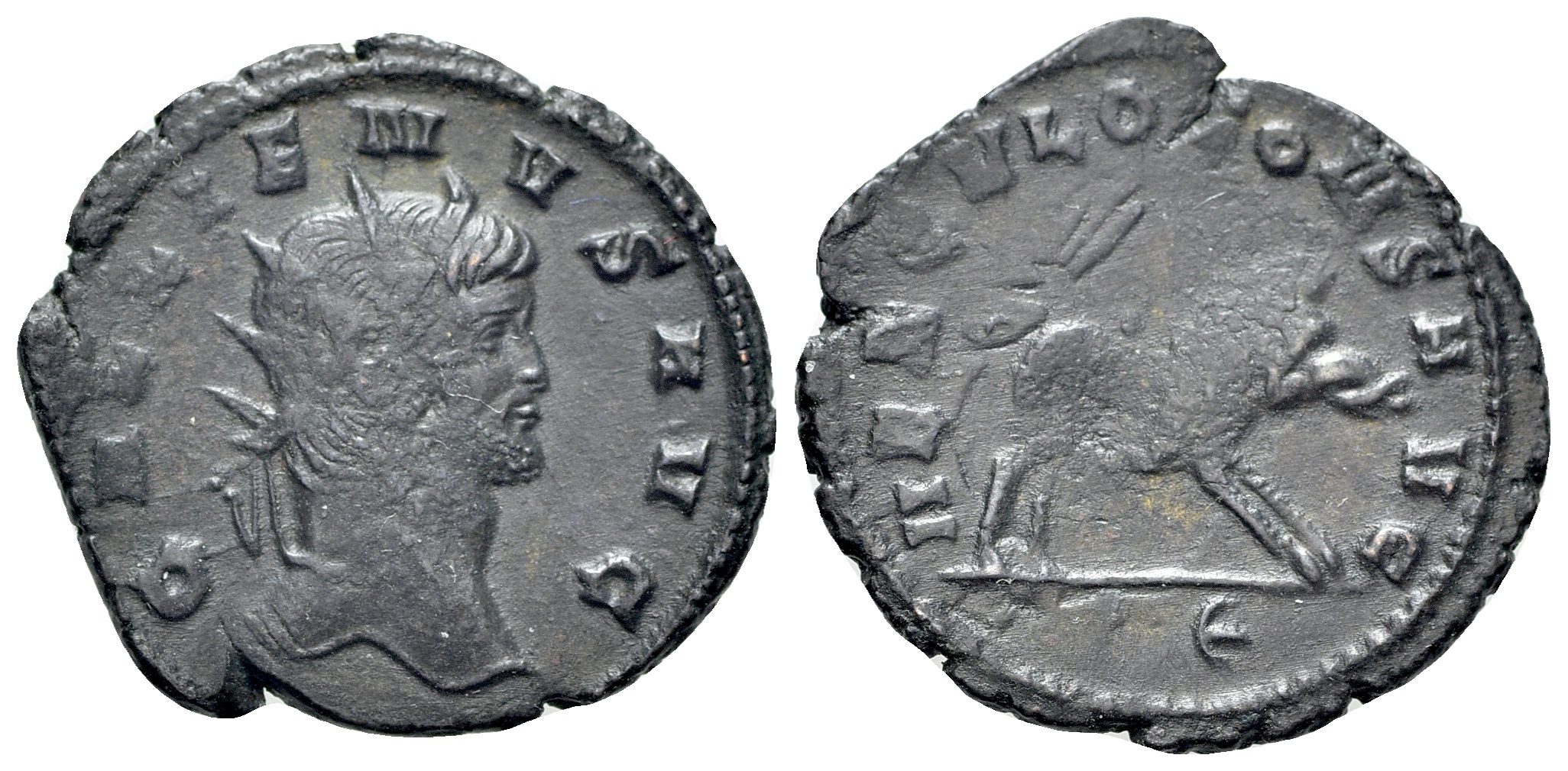 古代ローマ帝国 ガッリエヌス(253～268AD) 裏面に海馬 Gallienus (253-268). Antoninianus. Rome, c. 267-8. R/ Wild boar
