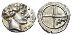 Ancient Coins - Gaul, Massalia, c. 410-380. AR Obol SCARCE R/ M within four-spoked wheel