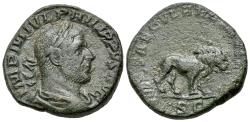 Ancient Coins - Philip I (AD 244-249). Æ Sestertius. Secular Games issue. Rome, AD 248. R/ LION